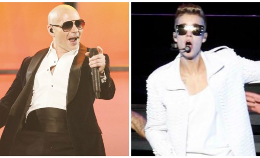 Los cantantes Pitbull y Justin Bieber