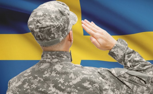 Soldado y bandera de Suecia