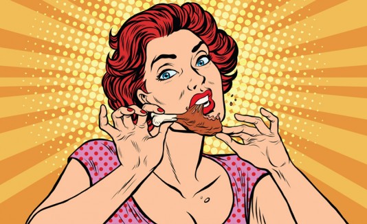 Mujer comiendo - ilustración